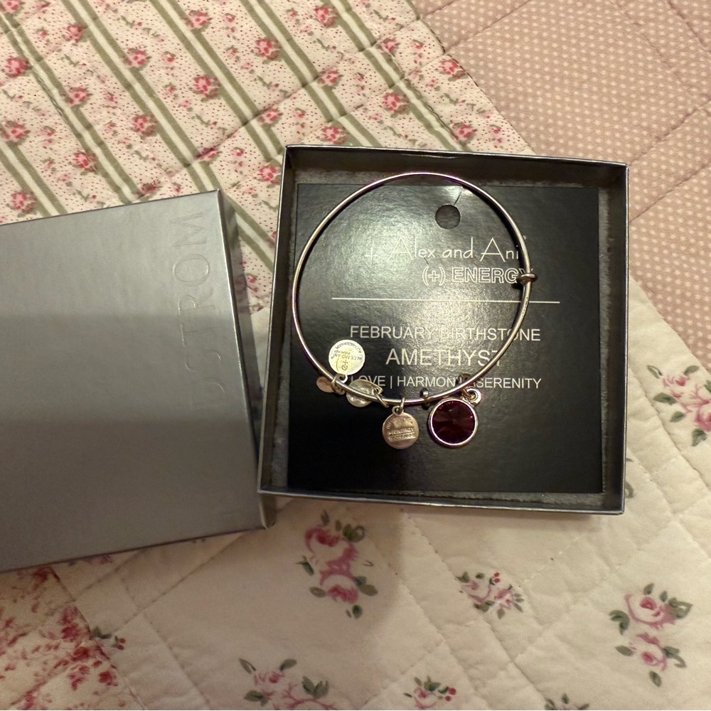 Alex and Ani Silver Bangle with Purple Charm